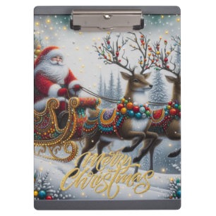 Classic/Vintage Christmas Santa & reindeer Clipboard