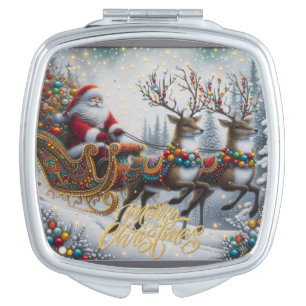 Classic/Vintage Christmas Santa & reindeer Compact Mirror