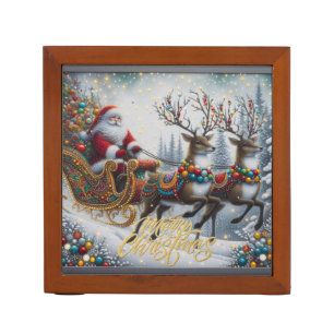 Classic/Vintage Christmas Santa & reindeer Desk Organizer