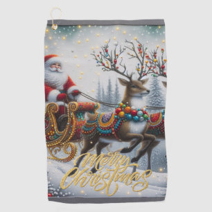 Classic/Vintage Christmas Santa & reindeer Golf Towel