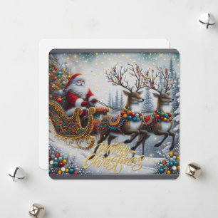 Classic/Vintage Christmas Santa & reindeer Holiday Card