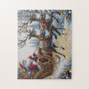 Classic/Vintage Christmas Santa & reindeer Jigsaw Puzzle