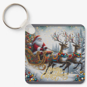 Classic/Vintage Christmas Santa & reindeer  Keychain