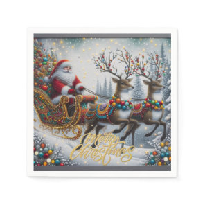 Classic/Vintage Christmas Santa & reindeer  Napkins