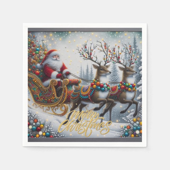 Classic/Vintage Christmas Santa & reindeer  Napkins (Front)