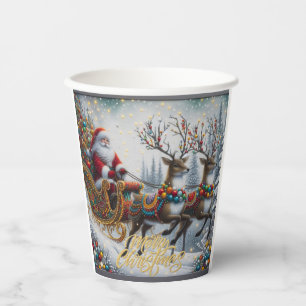 Classic/Vintage Christmas Santa & reindeer Paper Cups