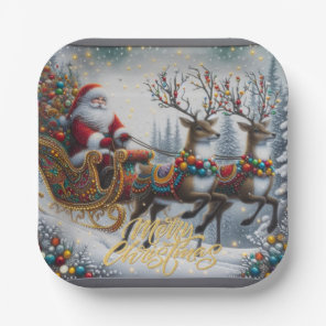 Classic/Vintage Christmas Santa & reindeer  Paper Plates