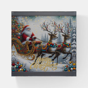 Classic/Vintage Christmas Santa & reindeer Paperweight