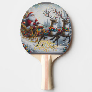 Classic/Vintage Christmas Santa & reindeer Ping Pong Paddle