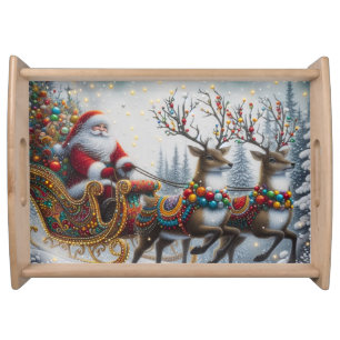 Classic/Vintage Christmas Santa & reindeer Serving Tray