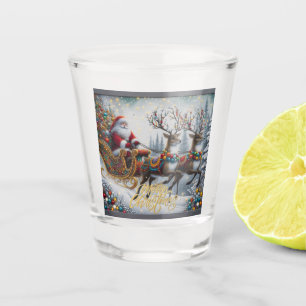 Classic/Vintage Christmas Santa & reindeer Shot Glass