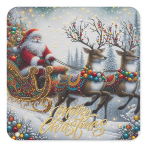Classic/Vintage Christmas Santa & reindeer  Square Sticker