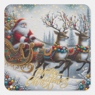 Classic/Vintage Christmas Santa & reindeer  Square Sticker