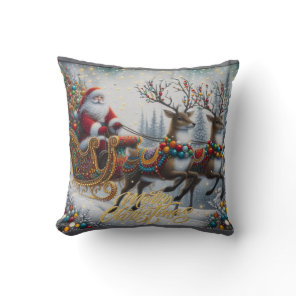 Classic/Vintage Christmas Santa & reindeer  Throw Pillow