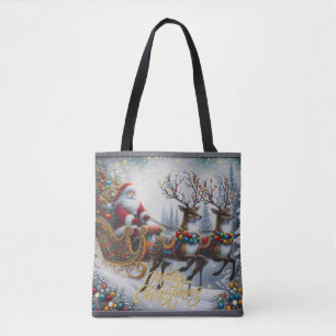 Classic/Vintage Christmas Santa & reindeer  Tote Bag