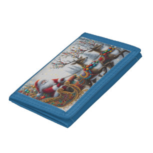 Classic/Vintage Christmas Santa & reindeer Tri-fold Wallet