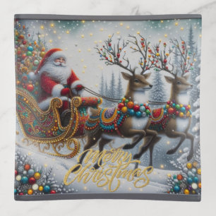 Classic/Vintage Christmas Santa & reindeer Trinket Tray