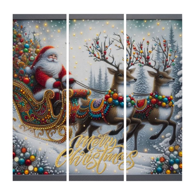 Classic/Vintage Christmas Santa & reindeer  Triptych (Front)