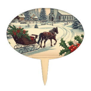 Classic/Vintage Christmas scene Cake Topper