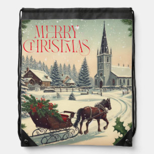 Classic/Vintage Christmas scene Drawstring Bag