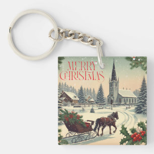 Classic/Vintage Christmas scene Keychain