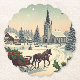 Classic/Vintage Christmas scene  Paper Coaster