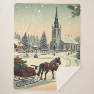 Classic/Vintage Christmas scene  Sherpa Blanket