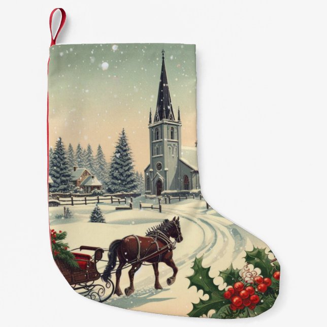 Classic/Vintage Christmas scene  Small Christmas Stocking (Front)