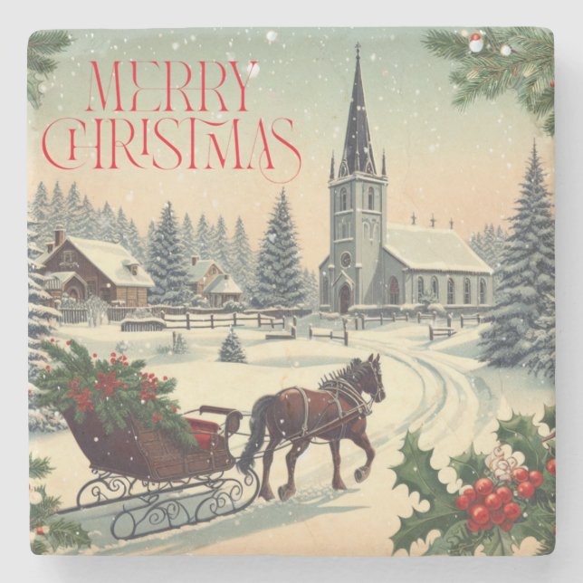 Classic/Vintage Christmas scene  Stone Coaster (Front)
