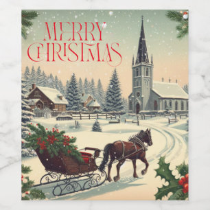 Classic/Vintage Christmas scene Wine Label