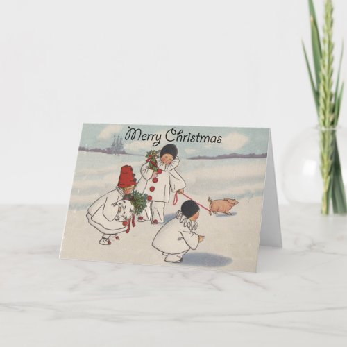 Classic Vintage Christmas Snow Child Holiday Card