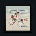 Classic Vintage Christmas Snow Child Keepsake Box<br><div class="desc">What a great Christmas card! From a 1916 Christmas Card,  showing snow children walking their piggy in the snow. Festive and funny!</div>