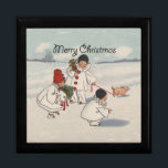 Classic Vintage Christmas Snow Child Keepsake Box<br><div class="desc">What a great Christmas card! From a 1916 Christmas Card,  showing snow children walking their piggy in the snow. Festive and funny!</div>