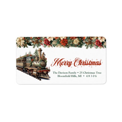 Classic vintage Christmas train red and green Label