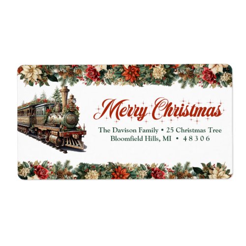 Classic vintage Christmas train red and green Label