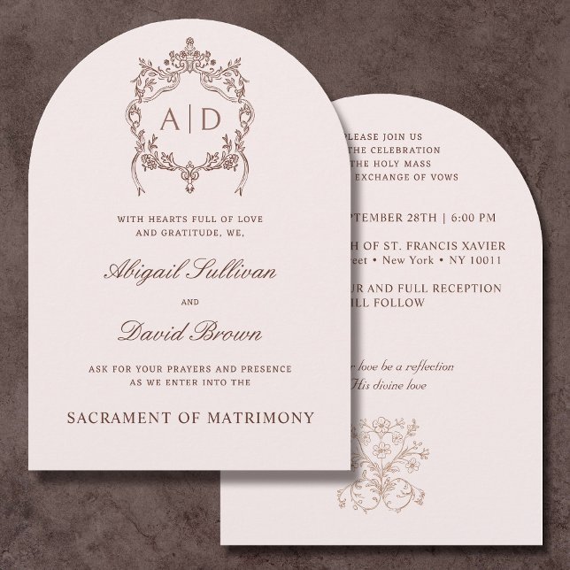 Classic Vintage Crest Catholic Wedding Invitation (Creator Uploaded)