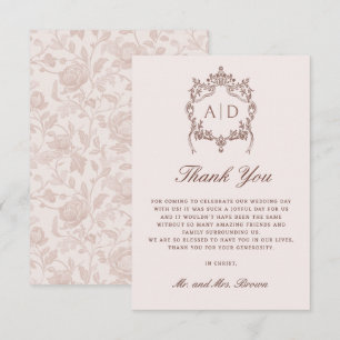 Classic Vintage Crest Wedding Thank You Card