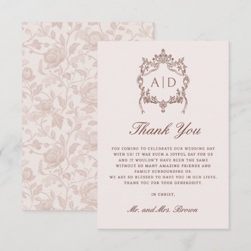Classic Vintage Crest Wedding Thank You Card
