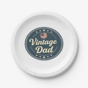 Classic Vintage Dad Retro Badge Stars & Stripes De Paper Plates