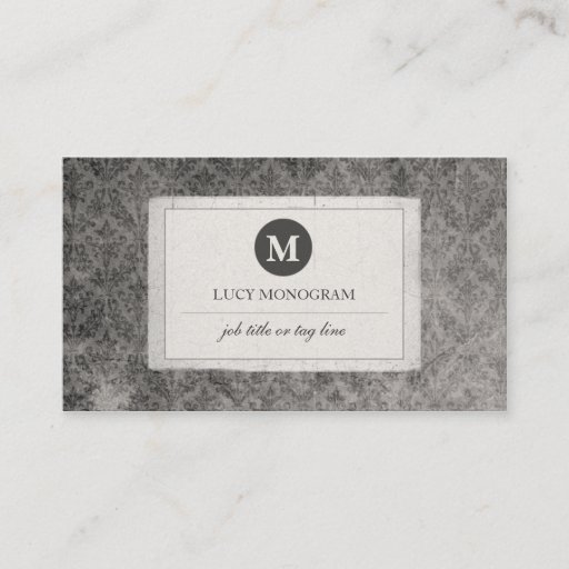 Customizable Classic Vintage Damask Monogram (Grey Pearl) Business Cards