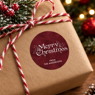 Classic Vintage Dark Red Velvet Merry Christmas Round Sticker