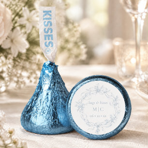 Classic Vintage Dusty Blue Floral Wreath Wedding Hershey®'s Kisses®