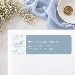 Classic Vintage Dusty Blue Floral Wreath Wedding Label