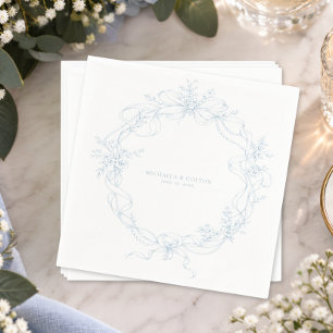 Classic Vintage Dusty Blue Floral Wreath Wedding Napkins
