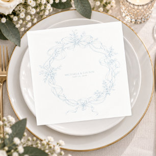 Classic Vintage Dusty Blue Floral Wreath Wedding Paper Dinner Napkins
