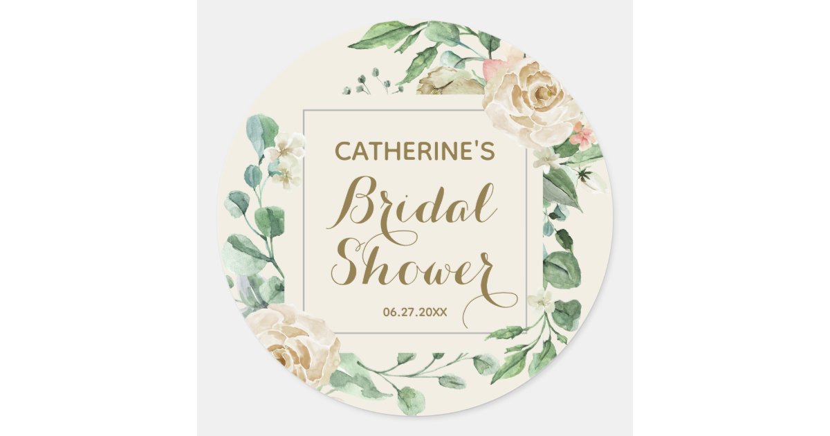 Classic Vintage Elegant Floral Bridal Shower Classic Round Sticker | Zazzle