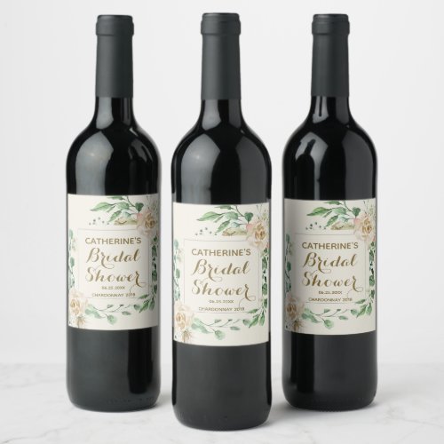 Classic Vintage Elegant Floral Bridal Shower Wine Label