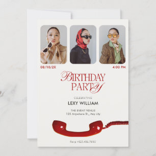 Classic vintage fashion photo collage birthday invitation