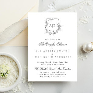 classic vintage fig floral monogram crest couples invitation