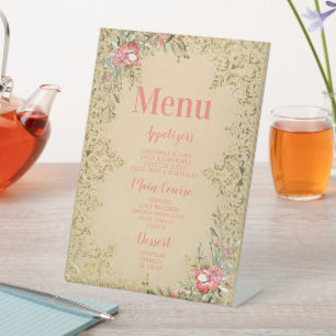 Classic Vintage Floral Quinceañera Birthday Menu Pedestal Sign